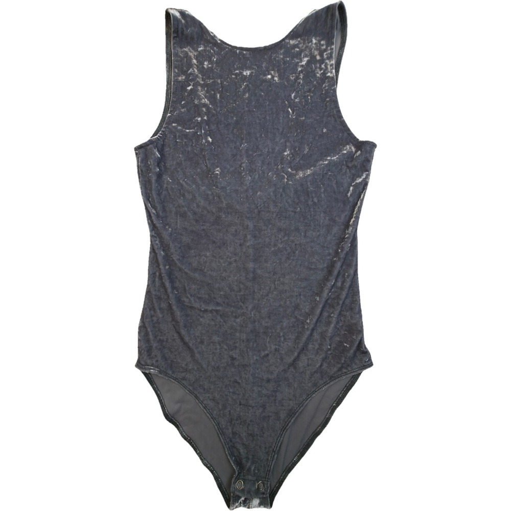 American Eagle Crushed Velvet Bodysuit Womens Small Gray Sleeveless V-Back
